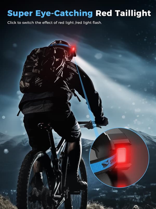 Oppladbar LED Hodelykt - 270° Bredt 7-Lys System | 6 Moduser med Bevegelsessensor & Rødt Baklys