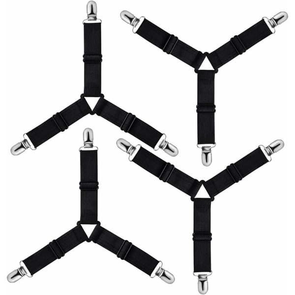 Adjustable Sheet Holders, 4-pack Black - Compatible with Mattress, Sofa, and Ironing Board Covers