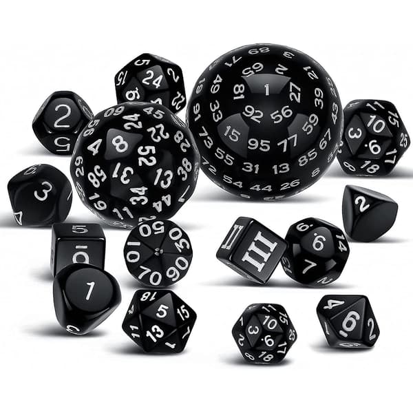 15 stykker komplet polyhedral DND terningesæt D3-D100 sfærisk terningesæt, 100-sidet terningesæt til rollespil