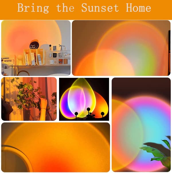 Sunset Lamp, Sunset Lamp with USB, Rainbow Light LED Night Light Adjustable Height 16 Colors 4 Dynamic Modes Two Remote Controls 180° Rotation