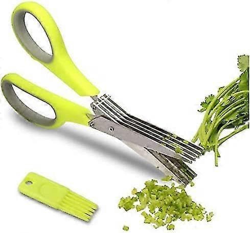 Multifunctional Kitchen Scissors with 5 Stainless Steel Blades and Cleaning Comb (Green)