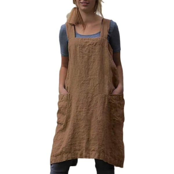 Pinafore Forklæde Smock Bomuldsforklæde med lommer Plus Size forklæder til kvinder