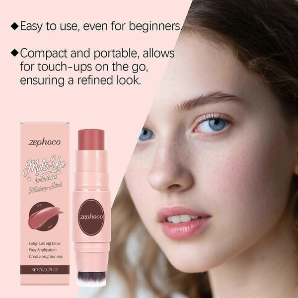 Zephoco Pink Double-Headed Makeup Stick Has a Portable Design. The Rouge is Charming, Rosy, and Has a Three-Dimensional Luster, Making it Versatile.