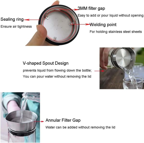 1L Glaskaraffel Glaskande Borosilikatglas Kande med Rustfrit Stållåg