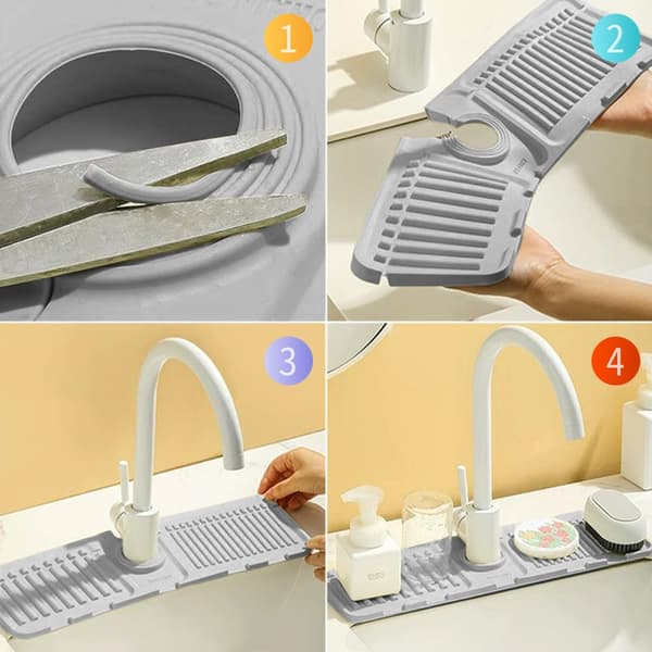 Faucet Splash Guard for Sink, Adjustable Ring Size, Faucet Collection Mat (One Large and One Small, Grey)