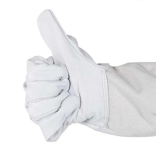 Protective Beekeeping Gloves - QIILU - Goat Leather - Long - Grey and White - Unisex