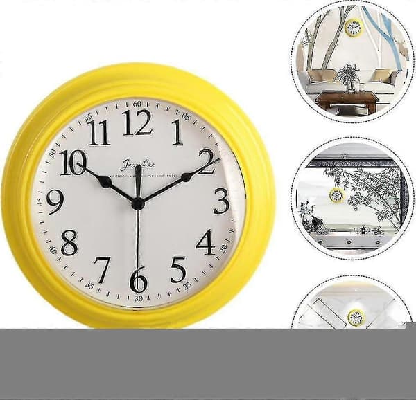 Silent Wall Clock - Round Yellow Wall Clock Non-Ticking Wall Clock Battery Operated Quartz Clock 9 Inch