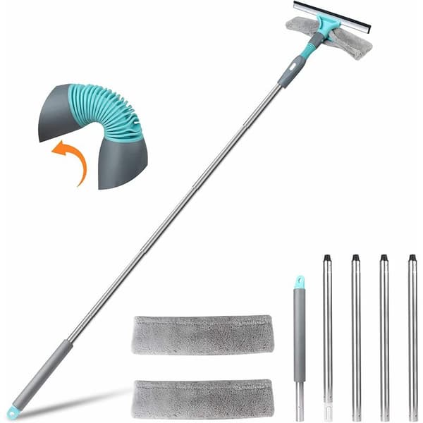 Professional Window Squeegee, Window Cleaning Set with 2 Microfiber Cloths and Foldable Seal, Window Squeegee with Detachable Stainless Steel Handle