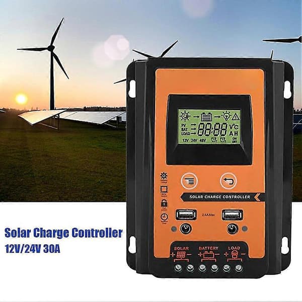 fornnerg 30A 12/24V LCD-skjerm Dobbel USB Lys Solcelleladeregulator Panelregulator 26s
