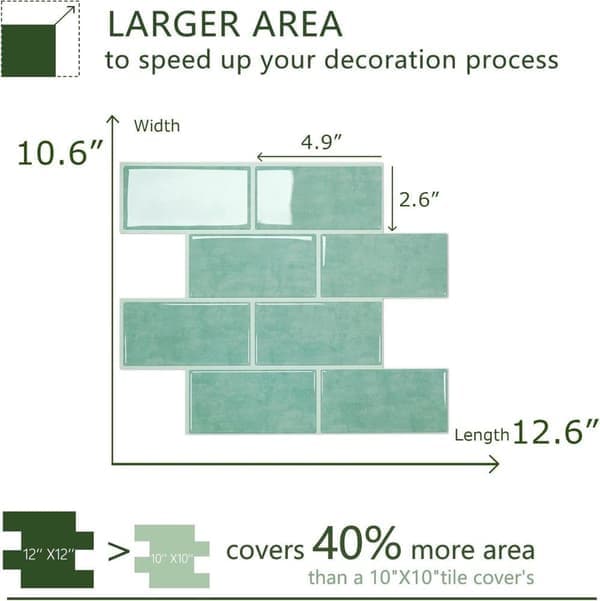 Self-adhesive wall decal tiles, 10-pack wall stickers for kitchen & bathroom, 25x7.5 cm