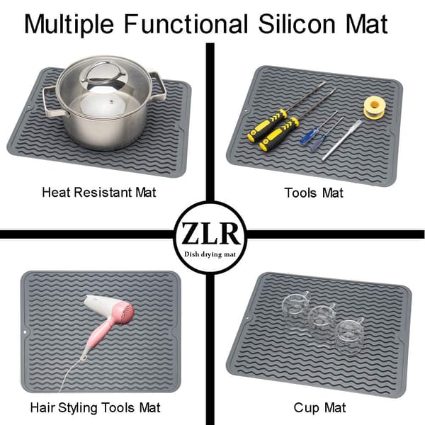 Silicone Dish Drying Mat for Kitchen Counter, Eco-Friendly Fast Drying Dish Mat, Easy to Clean Multifunctional Drying Mat