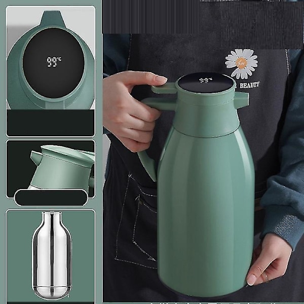 Isolerad vattenkokare med glasfoder, extra lång isolering, termos, hemmakaffe grön green 1300ml