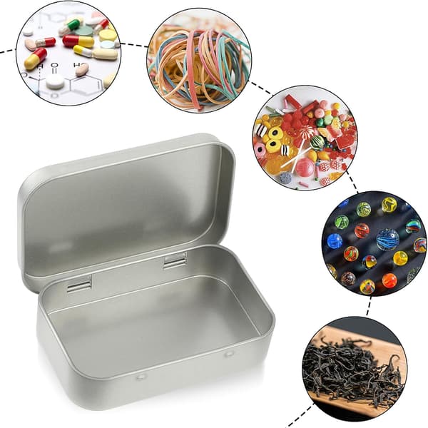 Small Metal Tins with Lids - Rectangular Empty Hinged Tins for Candy, Keys, Earrings, Jewelry (Silver)
