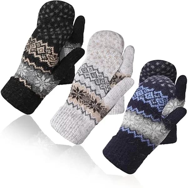 Handskar - 3-pack - vinterhandskar - herrhandskar - damhandskar - Stickade imitationer - Lämpliga för kallt vinterväder (stil C)