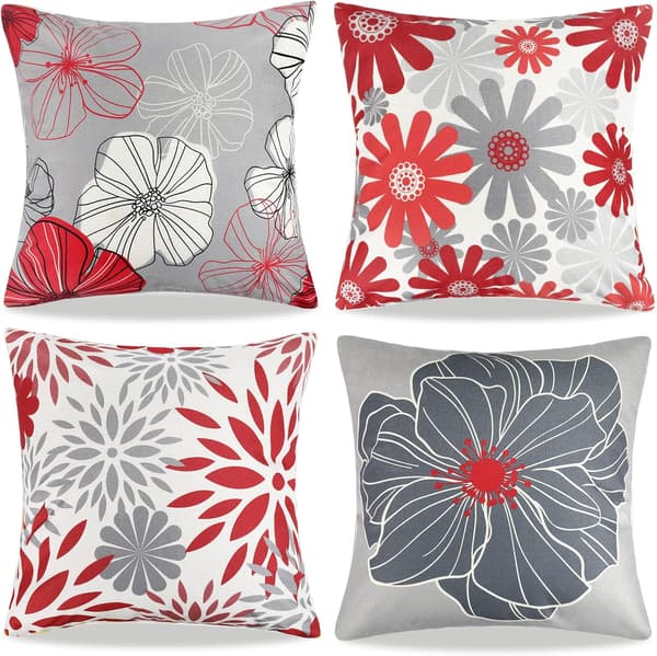 Sofa pudebetræk 45x45 Abstrakt røde og grå blomster pudebetræk