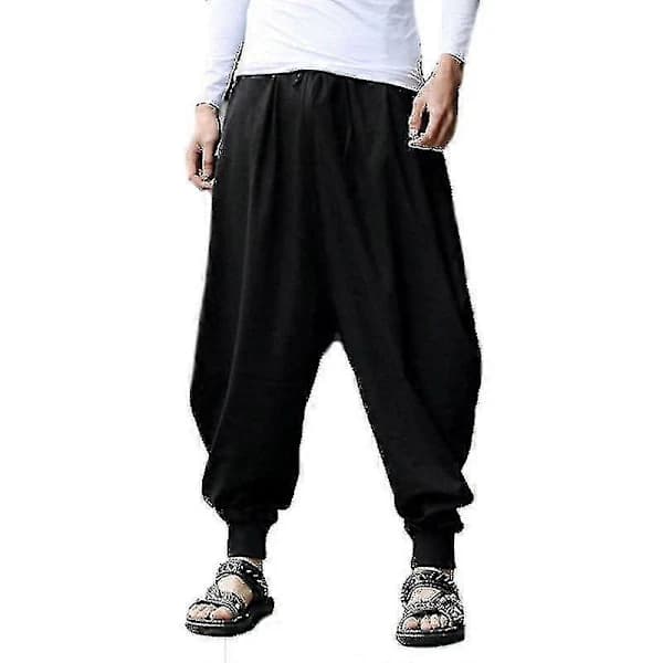 [PL】 Herr Vida Harem Bukser Afslappede Baggy Bukser Yoga Underdele Sort L