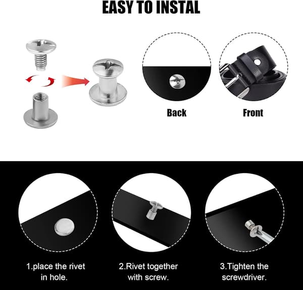 150 set Chicago Screws, 8mm Flat Head Screws Rivets Binding Screws Leather, Rivet Leather Screw Rivets with Storage Box for Crafts