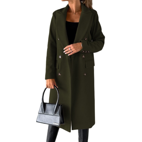 Långärmad damjacka för kvinnor Arbetsslagskragemålning Cardigan Enfärgad lager, färg: mörkgrön, storlek: XL
