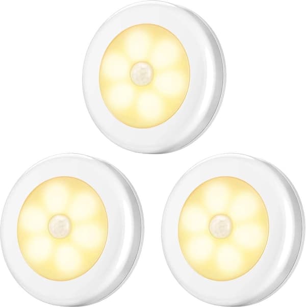 LED Motion Sensor Night Light 3-pack, Battery Operated Wireless Self-Adhesive Magnetic Lighting For Nursery, Hallway, Stairs, Wardrobe, Warm White