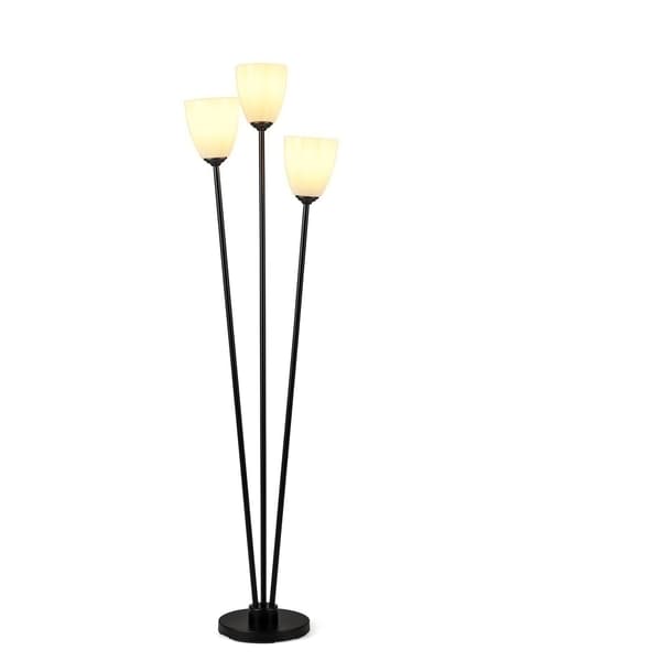 Sort gulvlampe med 3 akrylskærme, 153 cm
