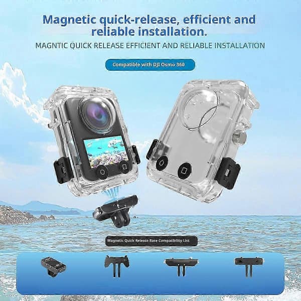 For DJI Osmo 360 Action Camera Waterproof Housing Magnetic Quick Release 60m Underwater Case with 2-