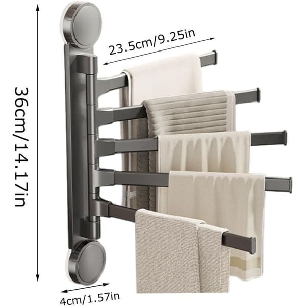 Swivel Towel Rack with Suction Cup, Rotating Bathroom Kitchen, Space-Saving Holder