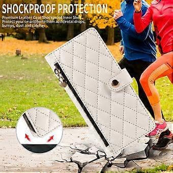 Compatible Wallet Case with Straps for Samsung Galaxy A55 5G, Diamond Pattern Leather Stand Phone Case (White)