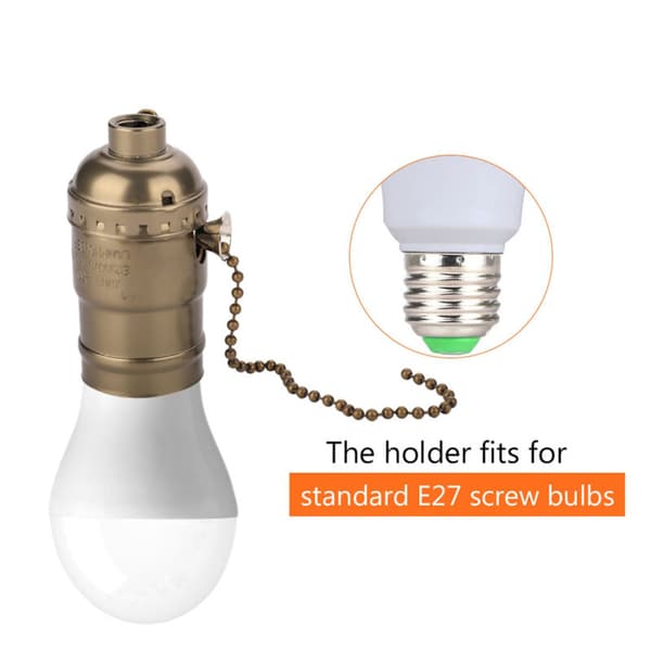 Vintage E27 Bulb Holder Lamp Base Socket with Pull Chain Switch Copper, Bulb Holder (Bronze)