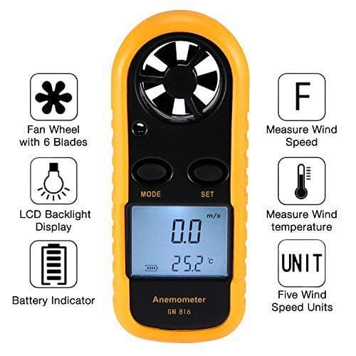 Anemometer Handheld, Digital LCD Backlight Wind Speed Meter, Lightweight Airflow Velocity Measurement
