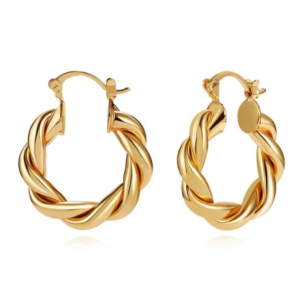 1 par Twisted Gold Chunky Hoop örhängen för kvinnor Tjock Hoop