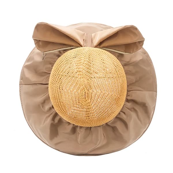 Black Hollow Straw Hat, Foldable Wide Brim Sun Hat with Bow