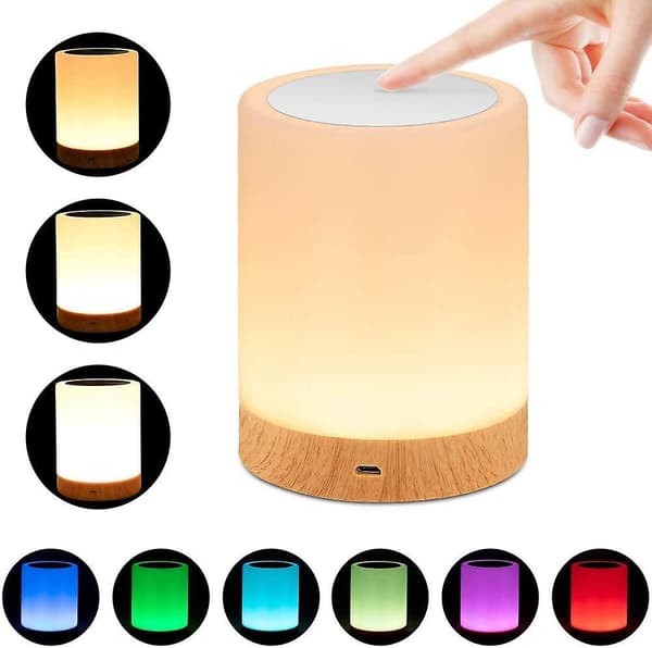 Natlampe med LED-lys, touch-kontrol og USB