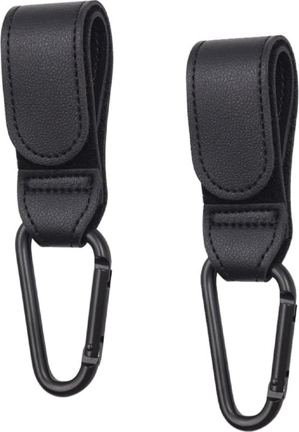 Stroller Bag Hooks, Set of 2, Extra Robust, Black PU Leather, Stroller Hooks, Stroller Accessories