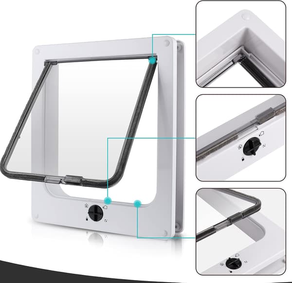 Small Cat Flap (outer dimensions 23.5 x 27 cm x 5.5 cm), four-way lockable, cat flap for kittens - white