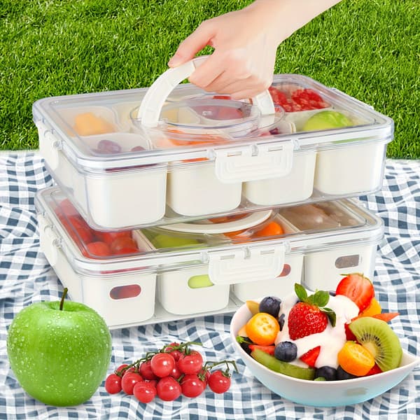 Serving Tray with 8 Compartments, Handle, Spacious Lid, Removable Snack Box and Fruit Container for Food Storage and Snack Organization 8cell 8cell