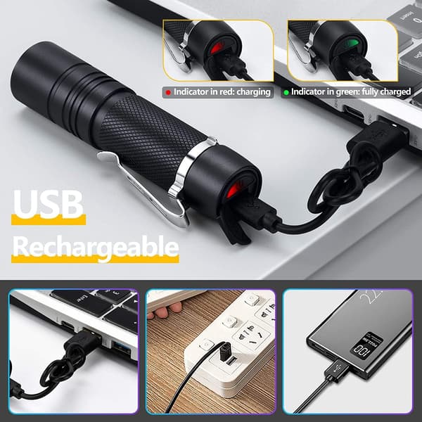 2 kpl taskulamppuja, ladattavat USB-taskulamput, kirkkaat minitaskulamput
