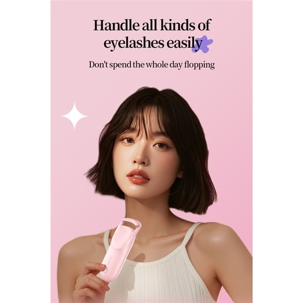 Heated Eyelash Curler - 10s Heating, 2-Level Temperature Heat-Sensitive Silicone Pad (Pink)