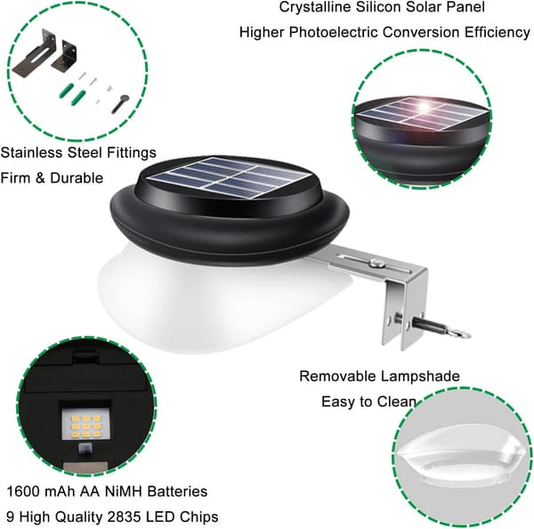 Solarcellelampe for utendørs, IP55 Varmhvit Hagelampe Solcelle gjerde Li