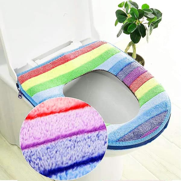 Tjockt och varmt toalettstolsskydd, tvättbart och återanvändbart, 2-pack (regnbåge)
