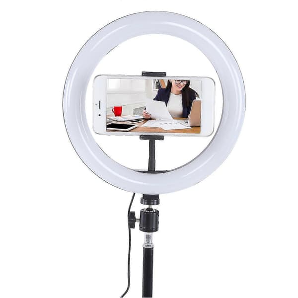 Ringlampe 10 tommer O-ringlamper med telefonholder 3 dæmpbare farver 10 lysstyrkeniveauer