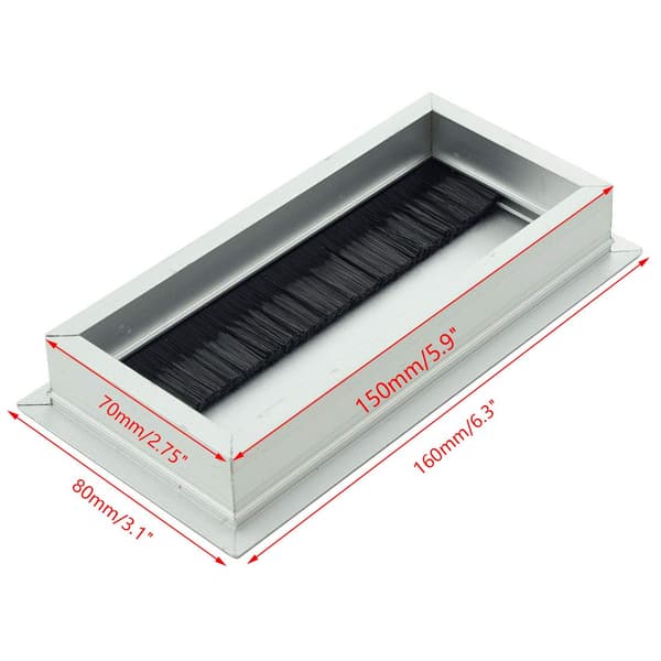 Rektangulär kabelgenomföring i metall för datorbord, silver 160 mm x 80 mm - 2-pack