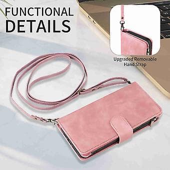 Læderpung-etui med lynlås til iPhone 15 Pro Max (Pink)