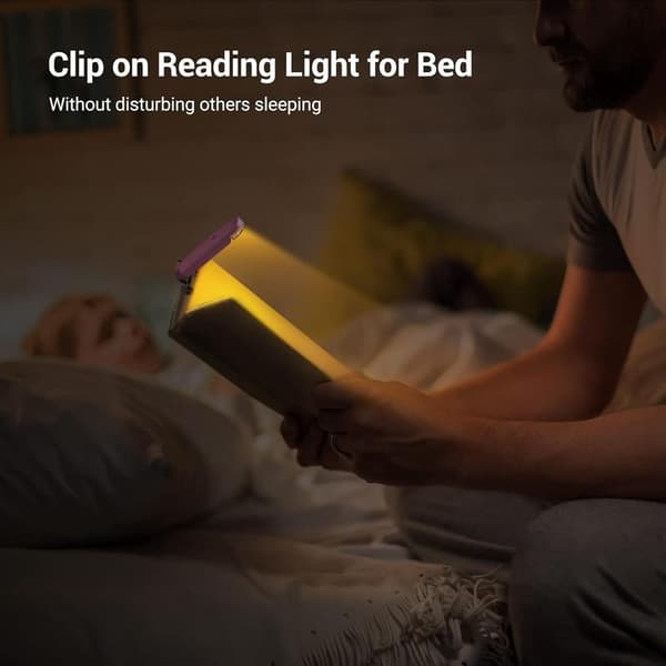 Amber Book Light, USB Rechargeable Reading Light, Clip-on Light for Books, Adjustable Brightness, Sleep Aid Light, Warm White Light