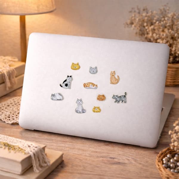 3D Cat Sticker Set - Crystal Shine, Reusable PVC