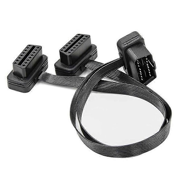 OBDII-förlängningskabel Dubbel Y-adapter OBD OBD2 16-stifts hane till hona Kontakt Platt+Tunn för [DB] black