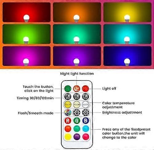 Rechargeable Lamp with Remote Control, 8W Smart RGB Color Changing Bulb, 9+3 Color Temperatures, E27 LED Dimmable Touch Control Lights W [DB]