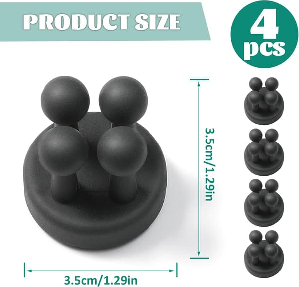 Silicone Toothbrush Holder, 4-Pack, Self-Adhesive Wall Mount, Multifunctional Hook for Bathroom, Kitchen, Office, Black