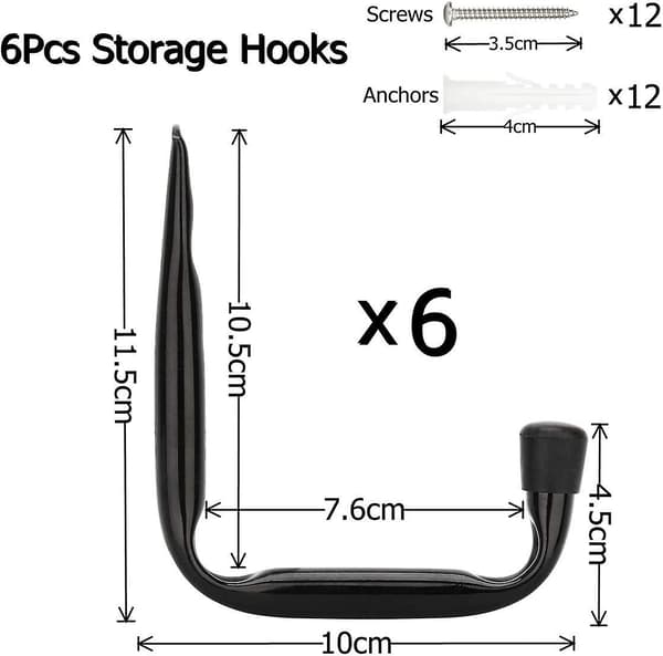 Heavy Duty J-Shaped Wall Hooks for Garage Storage (11.5 cm x 10 cm) - 6 Pack