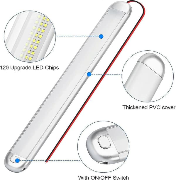 12V LED-lamper Campingvogn 12V LED-stripe Lys Bobil Van Belysning Interiør LED 12V Med Strømbryter På/Av 2stk [db]
