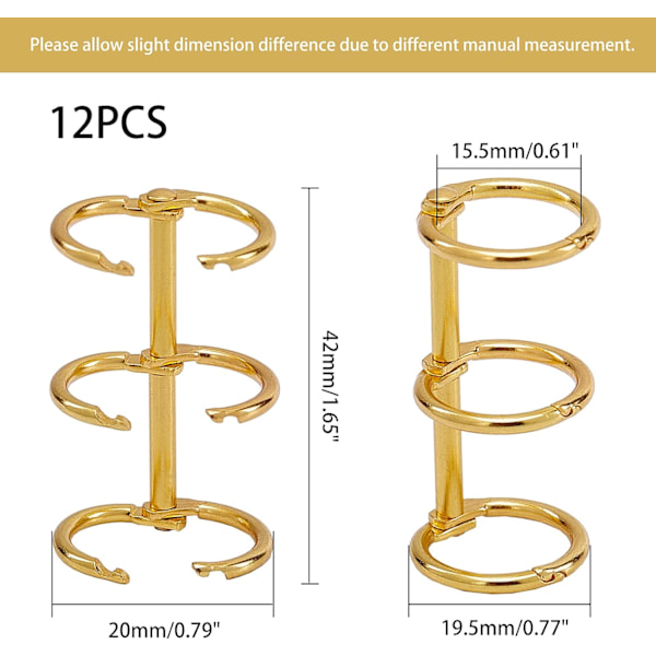 12 x 3-ringbind, gæstebogsbind, metal løsbladsring, hængselbind
